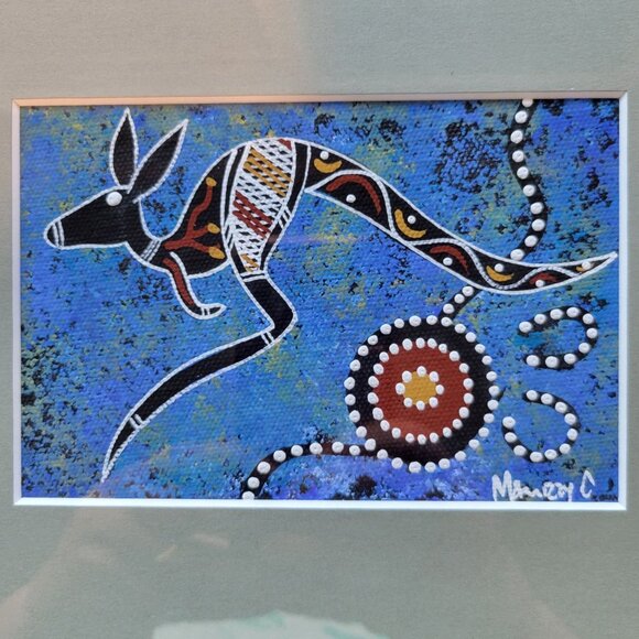 Aboriginal Art Dreamtime Kangaroo Design Artist Signed Framed Wall Art - Picture 2 of 6